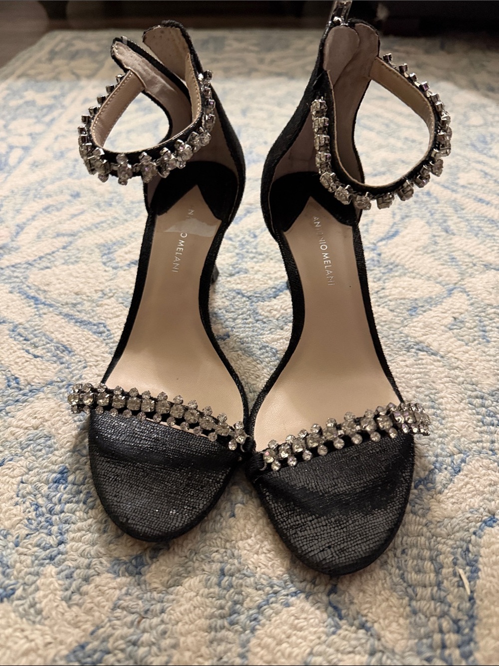 ANTONIO MELANI Black Jeweled Ankle-Strap Heels